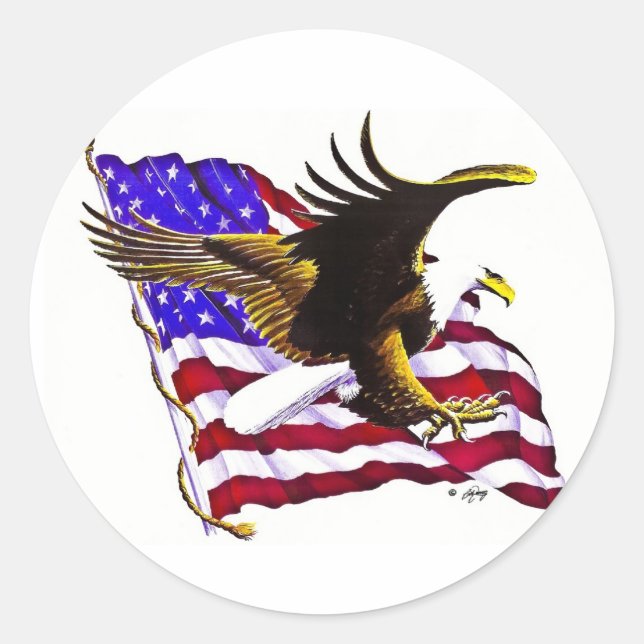 Eagle & Flag Classic Round Sticker (Front)