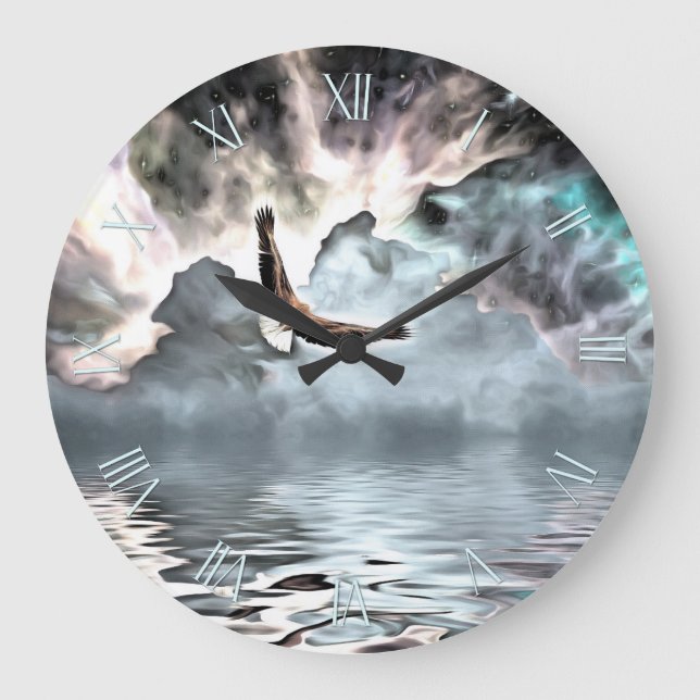 Eagle flies above water surface large clock (Front)