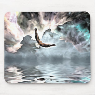 Eagle flies above water surface mouse pad