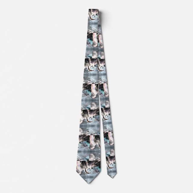 Eagle flies above water surface tie (Front)