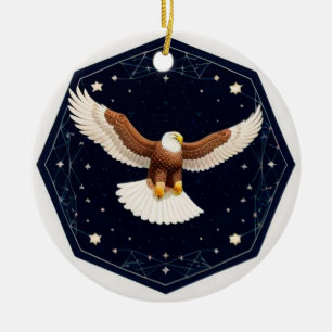 Eagle Flying Against Starry Background Ceramic Ornament