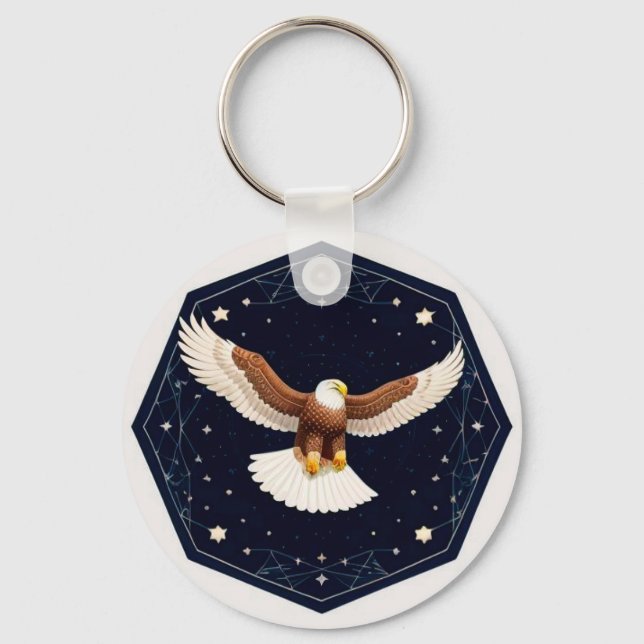 Eagle Flying Against Starry Background Key Ring (Front)