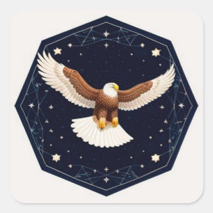 Eagle Flying Against Starry Background Square Sticker