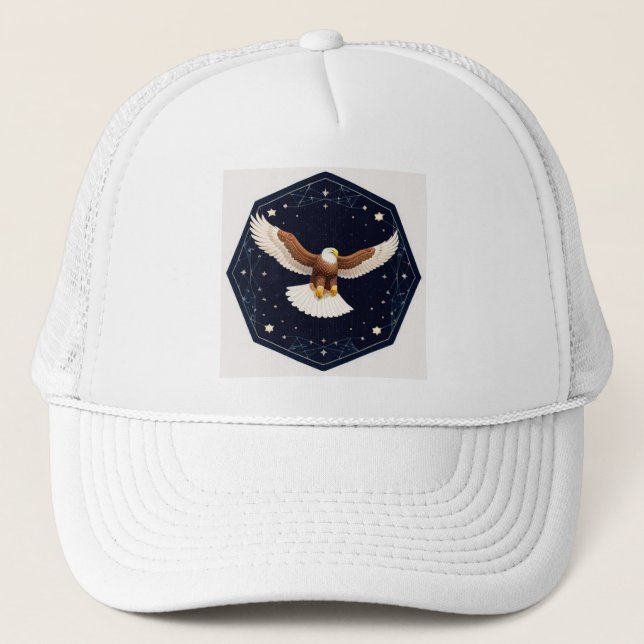 Eagle Flying Against Starry Background Trucker Hat (Front)