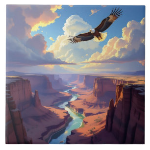 Eagle Flying over a Canyon Ceramic Tile