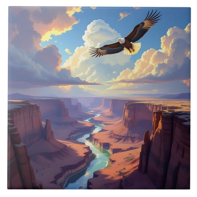 Eagle Flying over a Canyon Ceramic Tile (Front)
