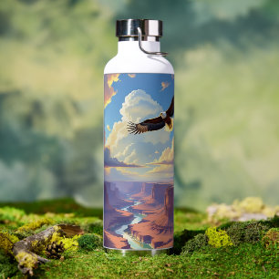 Eagle Flying over a Canyon Water Bottle