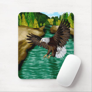 Eagle Flying over River in the Mountains Mouse Pad