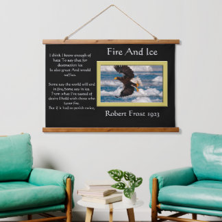 Eagle flying over the ocean with ice hanging tapestry