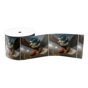 Eagle Flying With Football In Sports Stadium Grosgrain Ribbon