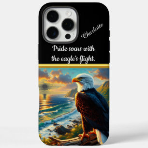 Eagle gazing at serene coastal sunrise iPhone 16 pro max case