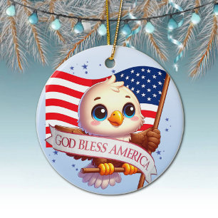 Eagle God Bless America USA Flag Patriotic 🦅🇺🇸  Ceramic Ornament