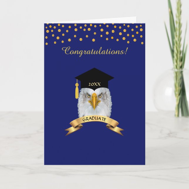 Eagle graduation congratulations on golden & blue card (Front)