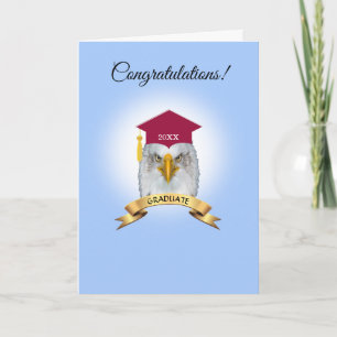 Eagle graduation congratulations on light blue car card