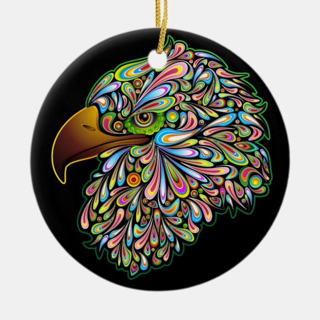 Eagle Hawk Psychedelic Design Ornament (Front)