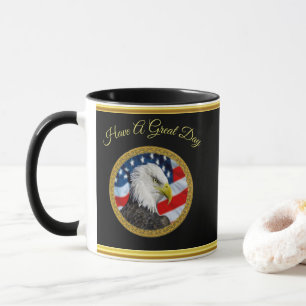 Eagle head  and a American flag gold foil design Mug