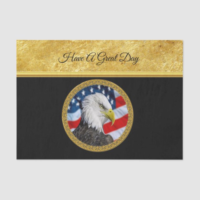 Eagle head  and a American flag gold foil design Tissue Paper (Front)