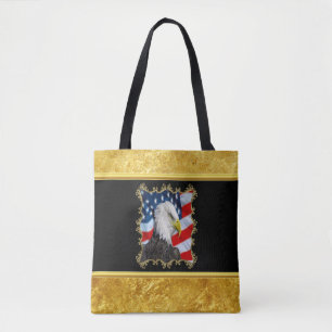 Eagle head and a American flag gold foil design Tote Bag