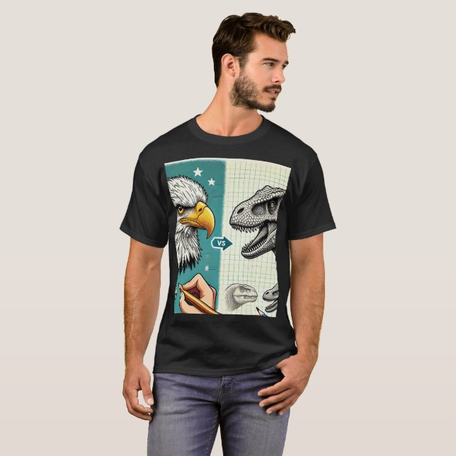 Eagle Head and Dinosaur Colouring T-Shirt (Front Full)