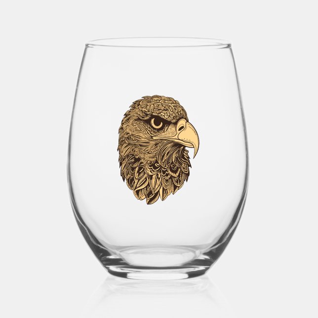 Eagle head animal stemless wine glass (Front)