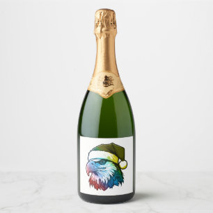 Eagle Head Christmas Portrait Colourful Sparkling Wine Label