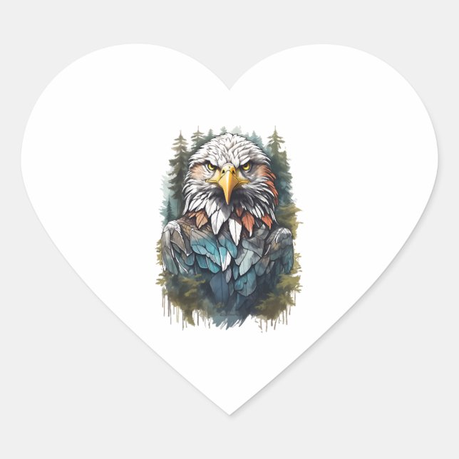 Eagle Head in Forest Heart Sticker (Front)