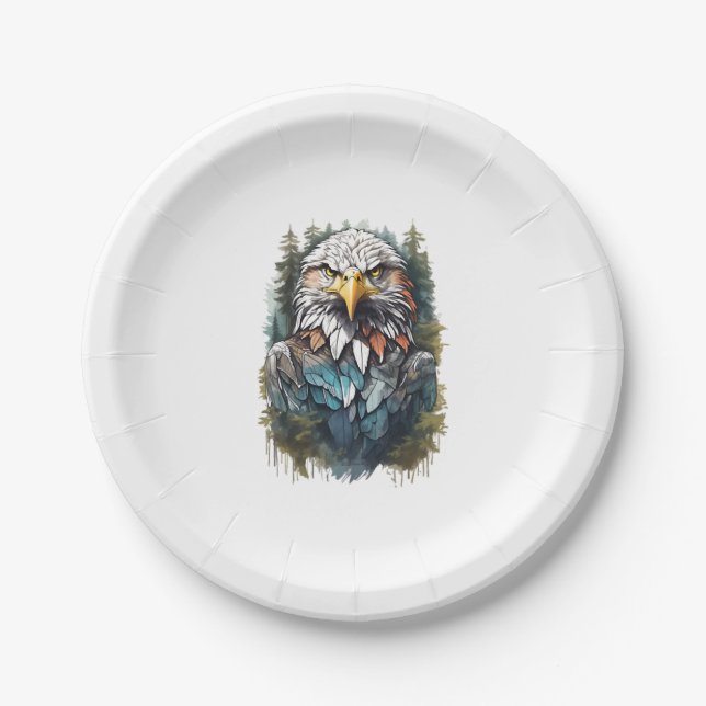 Eagle Head in Forest Paper Plate (Front)
