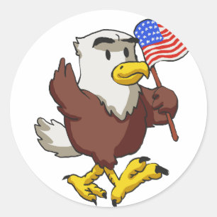 Eagle holding flag at 4th July   choose back colou Classic Round Sticker