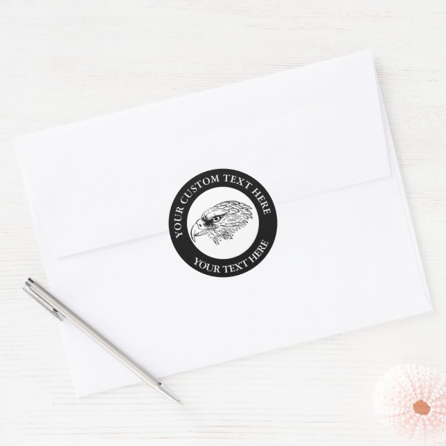 Eagle Icon Logo Custom Text  Classic Round Sticker (Envelope)