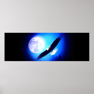 Eagle in Flight & Full Moon Print Poster