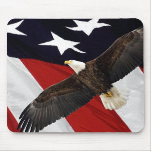 Eagle In Flight Over American Flag Mouse Pad