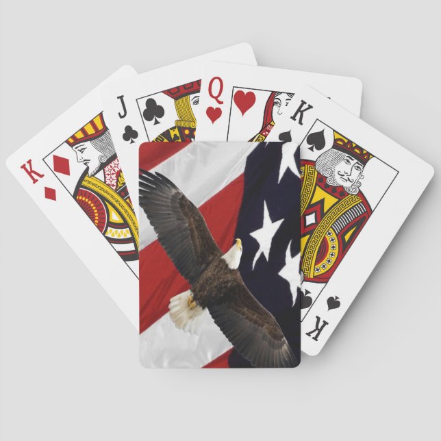Eagle In Flight Over American Flag Playing Cards (Back)