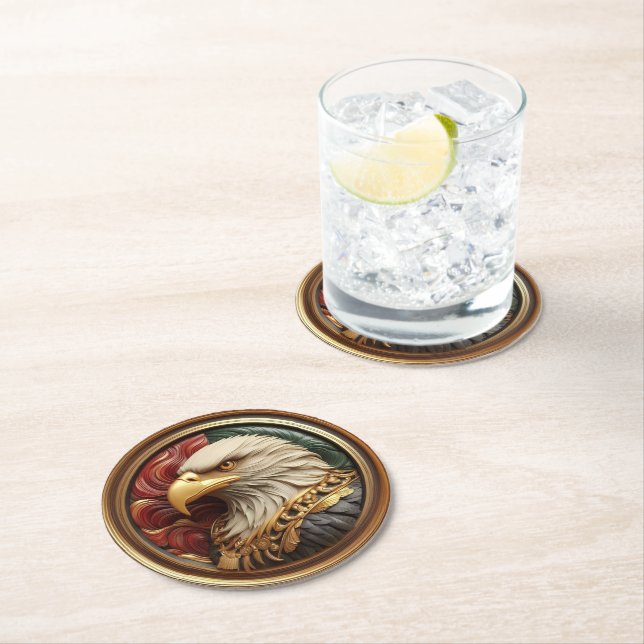 Eagle in Gleaming Gold  Round Paper Coaster (Insitu)