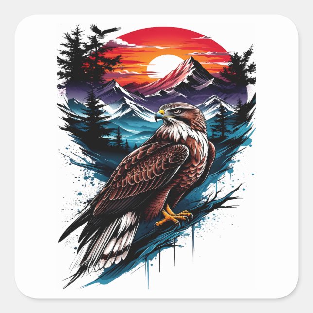 Eagle in the mountain square sticker (Front)