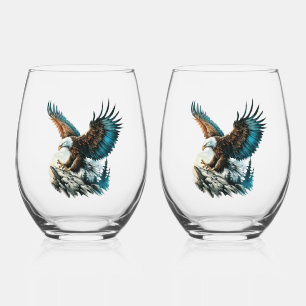 Eagle in Watercolor Stemless Wine Glass