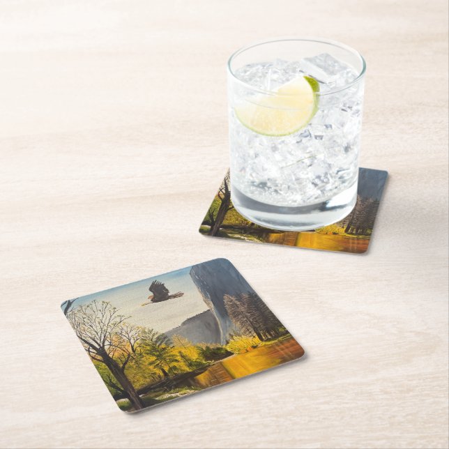 Eagle in Yosemite National Park, by Gary Poling Square Paper Coaster (Insitu)
