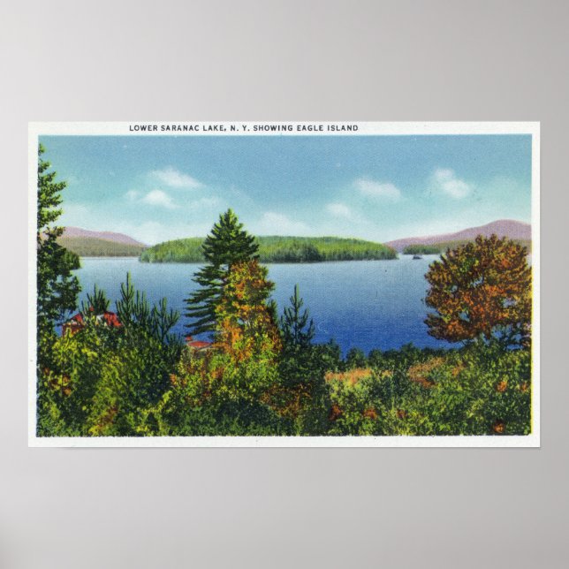 Eagle Island and Lower Saranac Lake View Poster (Front)