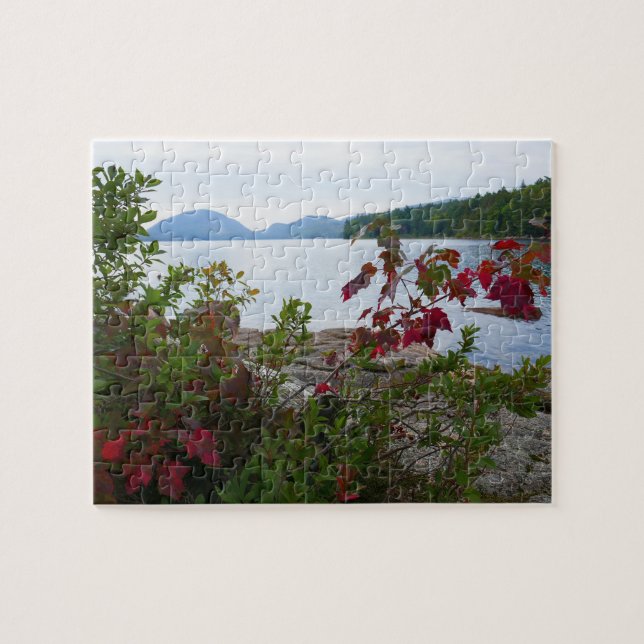 Eagle Lake and Red Maple Leaves I Jigsaw Puzzle (Horizontal)
