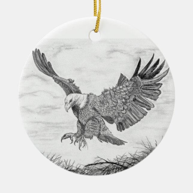 Eagle Landing Ceramic Ornament (Front)