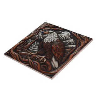 Eagle Leather Carving With Canadian Flair Ceramic Tile