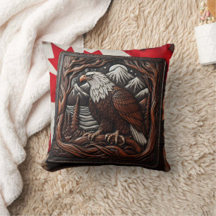 Eagle Leather Carving With Canadian Flair Cushion