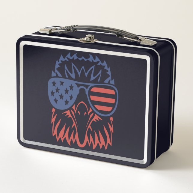Eagle Lover Gift| Eagle American Flag Independence Metal Lunch Box (Front)