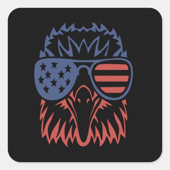 Eagle Lover Gift| Eagle American Flag Independence Square Sticker (Front)