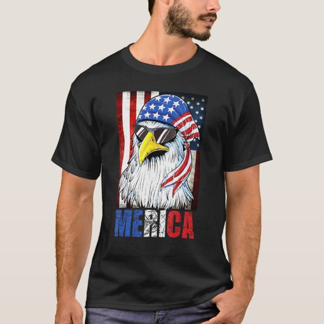 Eagle Merica 4th Of July American Flag Stars Strip T-Shirt (Front)