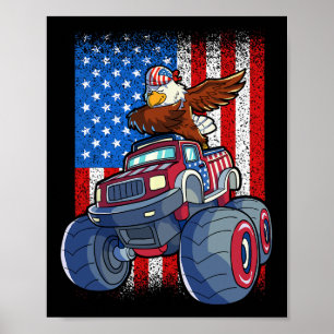 Eagle Monster Truck 4th Of July Boys American Flag Poster