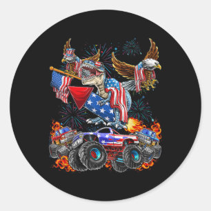 Eagle Monster Truck Dinosaur July 4th America Patr Classic Round Sticker