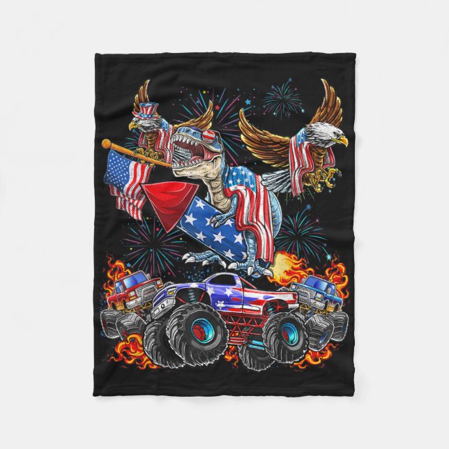 Eagle Monster Truck Dinosaur July 4th America Patr Fleece Blanket (Front)