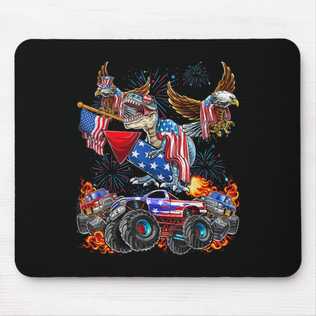 Eagle Monster Truck Dinosaur July 4th America Patr Mouse Pad (Front)