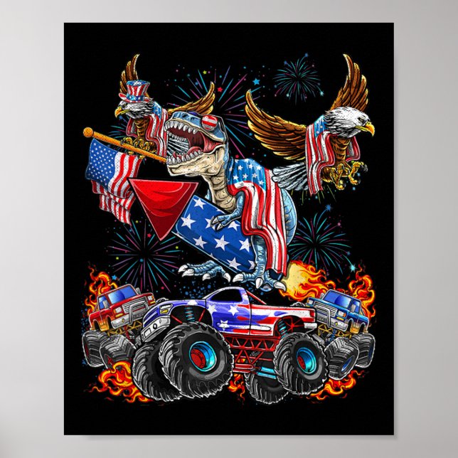Eagle Monster Truck Dinosaur July 4th America Patr Poster (Front)