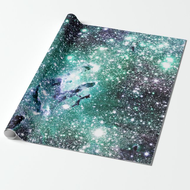 Eagle Nebula Mint Blue Periwinkle Wrapping Paper (Unrolled)